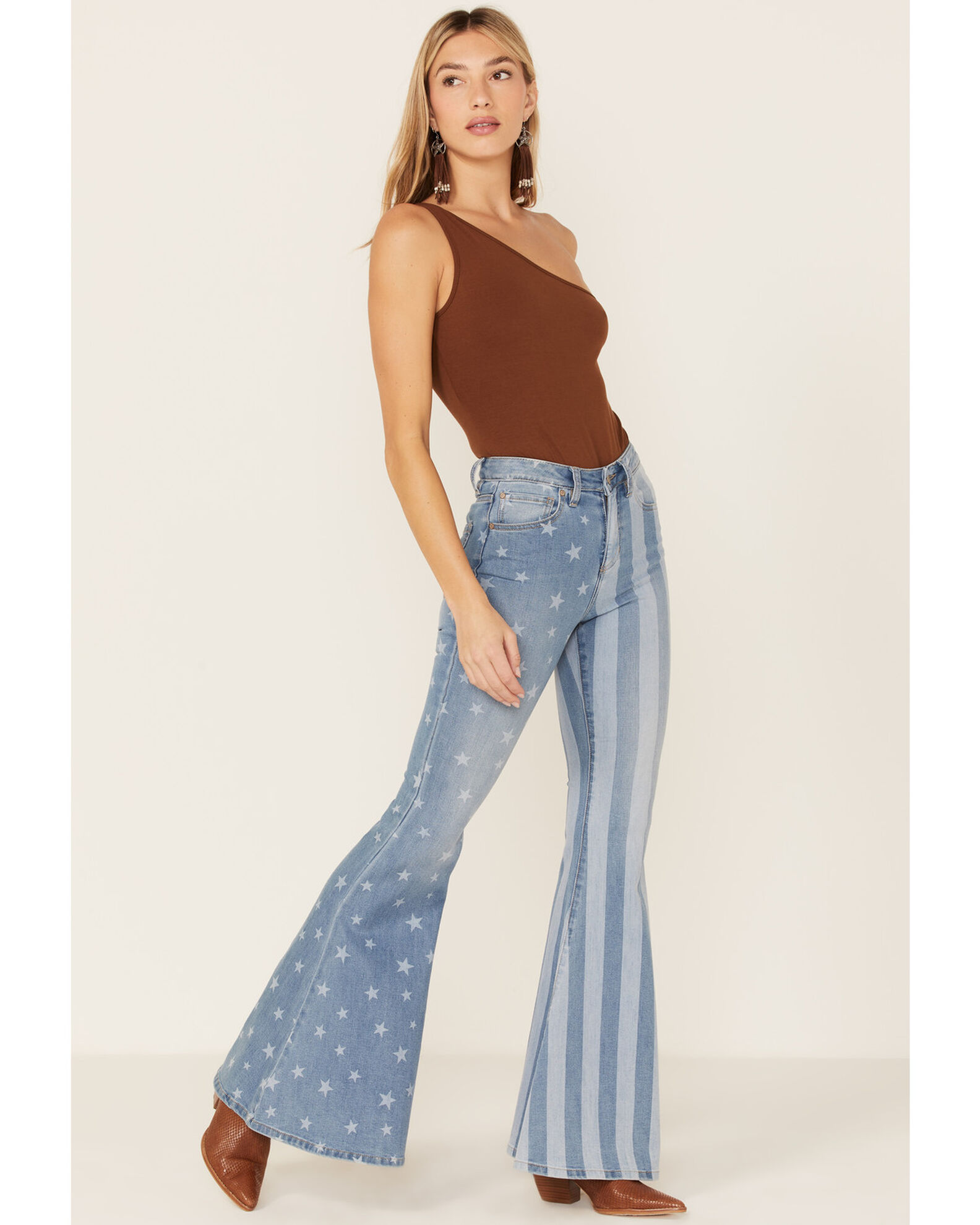 Shyanne Women s Stars Stripes Print High Rise Super Flare Jeans Sheplers
