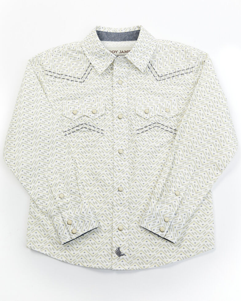 Cody James Toddler Boys' Crackle Basic Sawtooth Pattern Button Up Shirt, White, hi-res