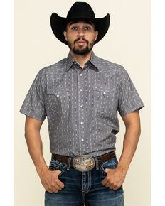 Roper Men's North & South Southwestern Striped Short Sleeve Western Shirt , Grey, hi-res