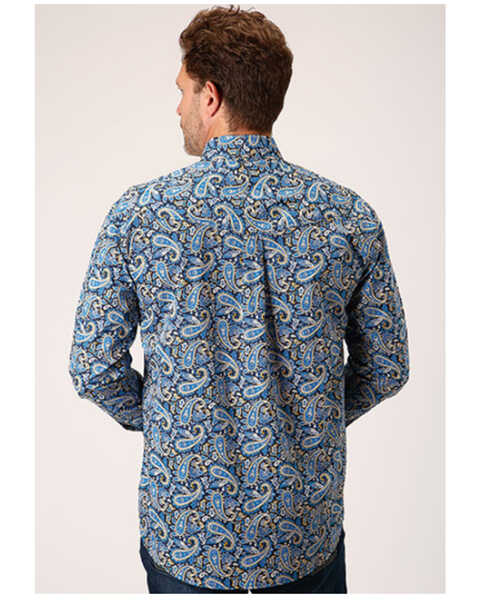 Image #2 - Roper Men's Amarillo Paisley Print Long Sleeve Button Down Western Shirt, Blue, hi-res