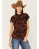 Image #1 - Revel Women's Floral Print Mock Neck Flutter Sleeve Top, Rust Copper, hi-res