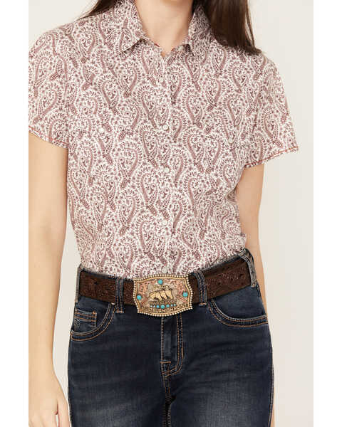 Image #3 - Rough Stock by Panhandle Women's Paisley Print Stretch Short Sleeve Western Snap Shirt, Rust Copper, hi-res