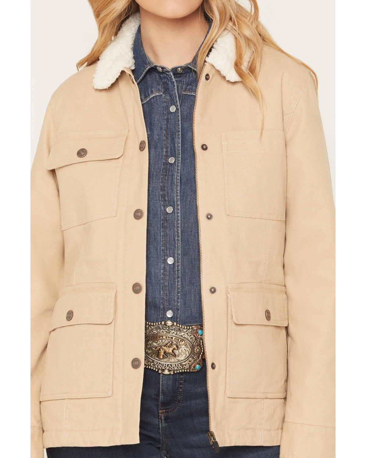 Image #3 - Shyanne Women's Splitcreek Sherpa Lined Stretch Canvas Barn Jacket, Khaki, hi-res