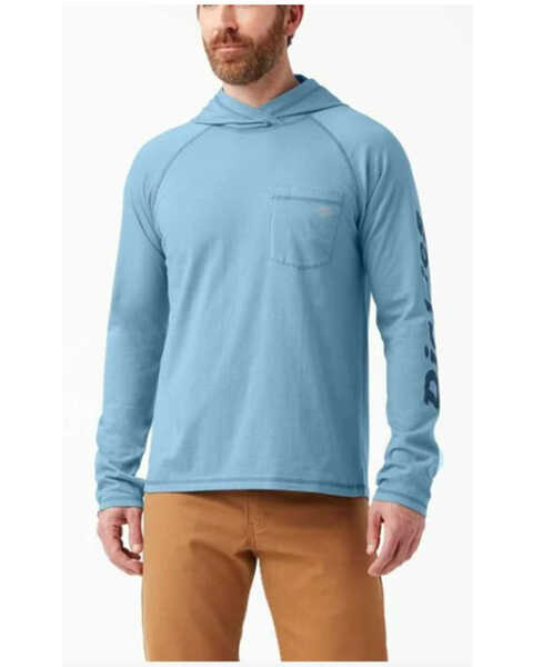 Image #1 - Dickies Men's Cooling Long Sleeve Performance Sun Hooded Work T-Shirt , Heather Blue, hi-res