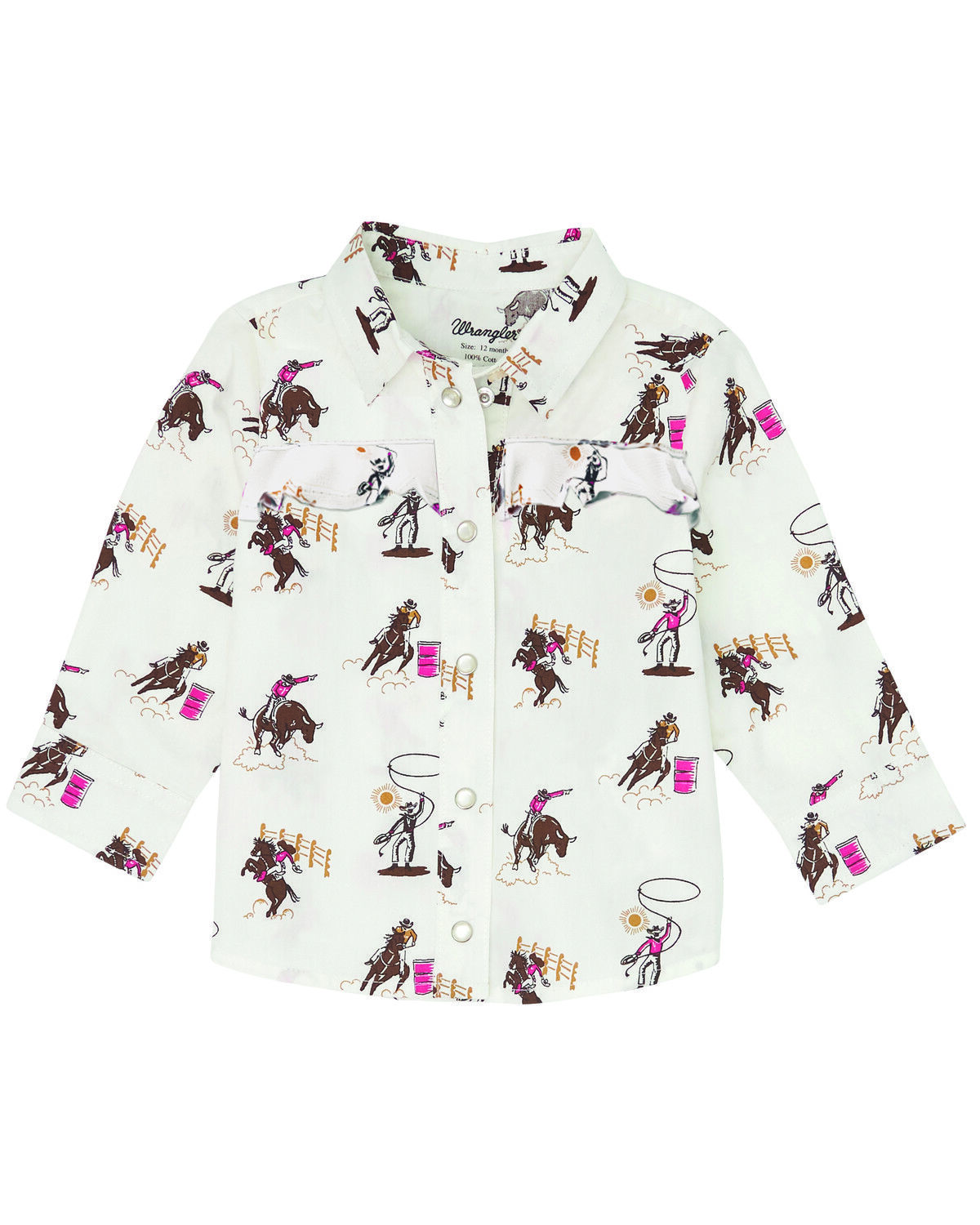 Image #1 - Wrangler Toddler Girls' Rodeo Print Long Sleeve Pearl Snap Western Shirt, White, hi-res