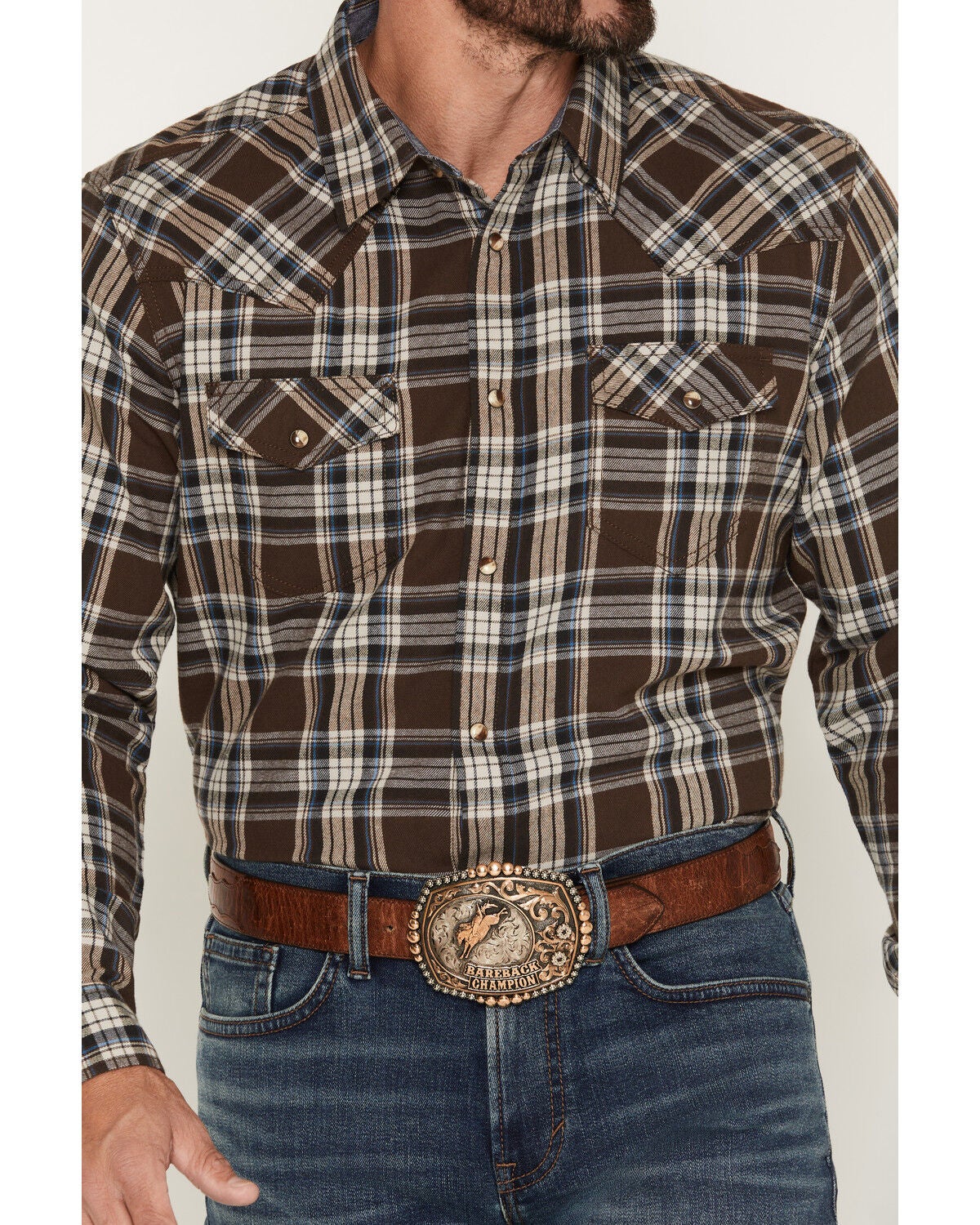 Image #3 - Cody James Men's Mud Pit Plaid Print Long Sleeve Snap Flannel Shirt, Brown, hi-res