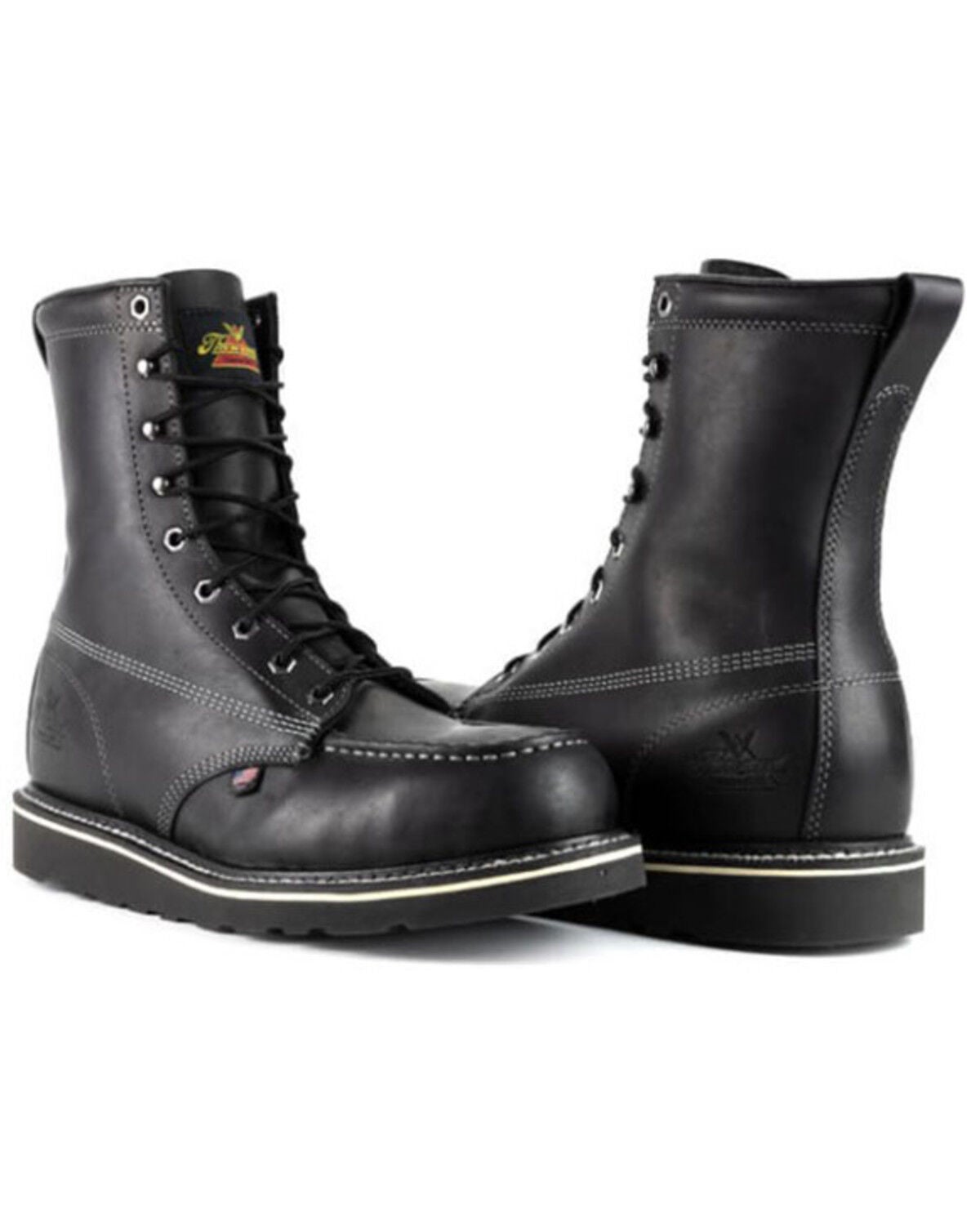 black square toe work boots