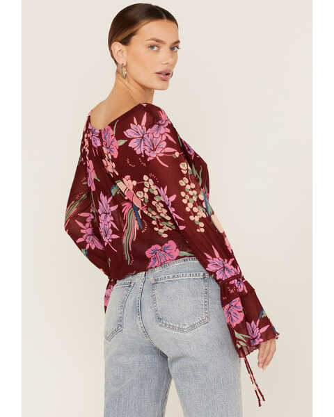 Image #4 - Free People Women's Floral Print Of Paradise Tie Front Crop Top, Red, hi-res