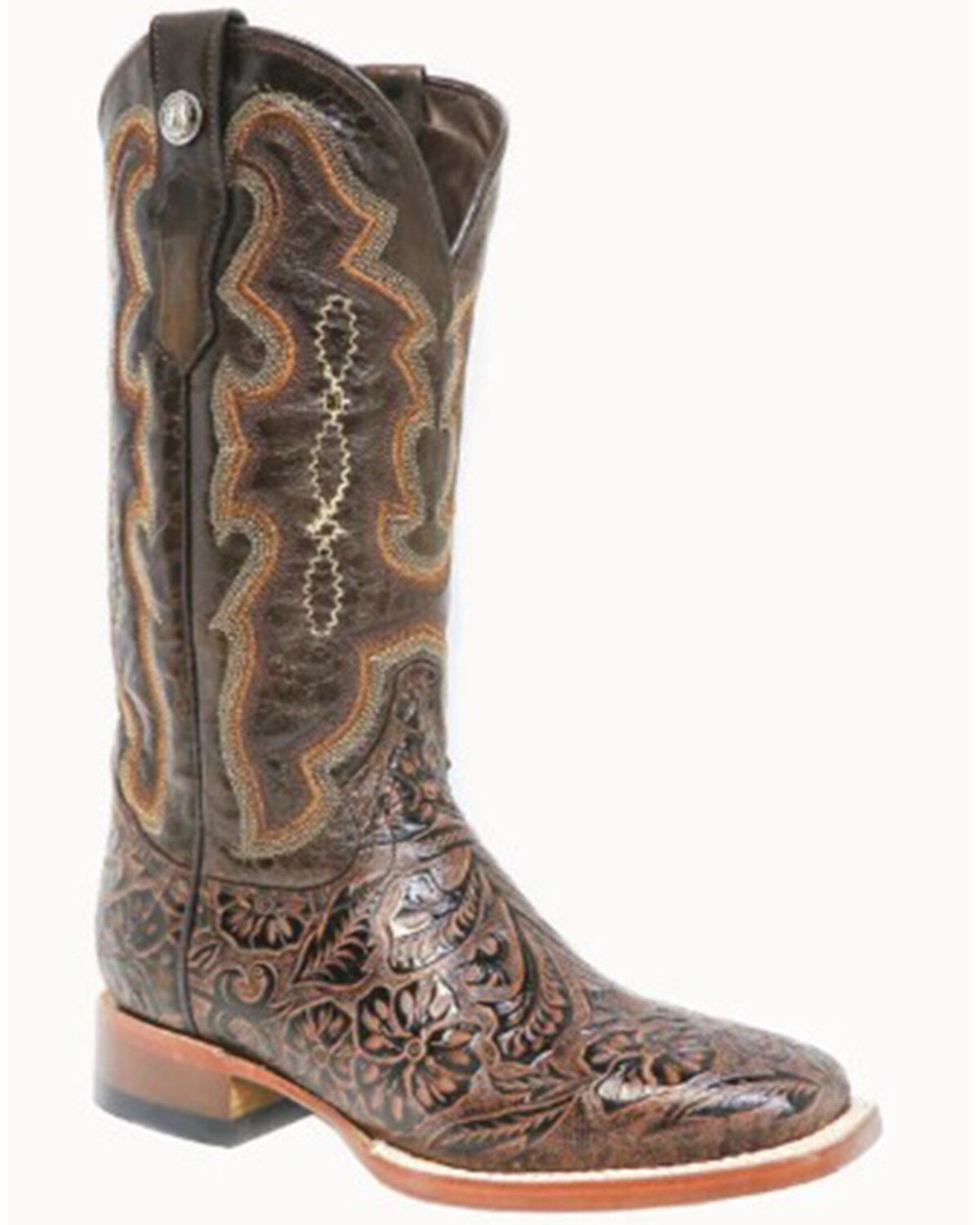 Image #1 - Tanner Women's Hand Tooled Floral Western Boots - Broad Square Toe, Cognac, hi-res