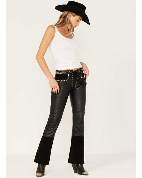 Image #1 - Understated Leather Women's Wild Cats Mid Rise Leather Flare Pants, Black, hi-res