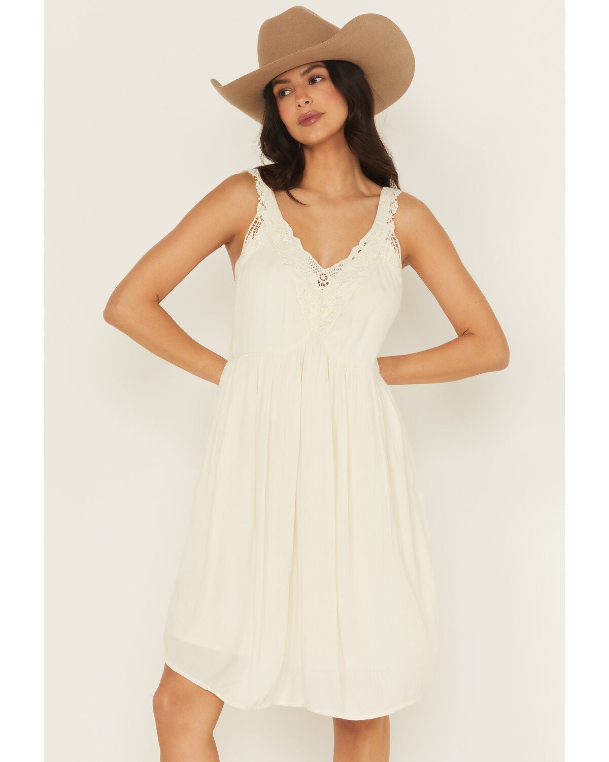 Shyanne Women's Crochet Trim Sleeveless Mini Dress, Cream, hi-res