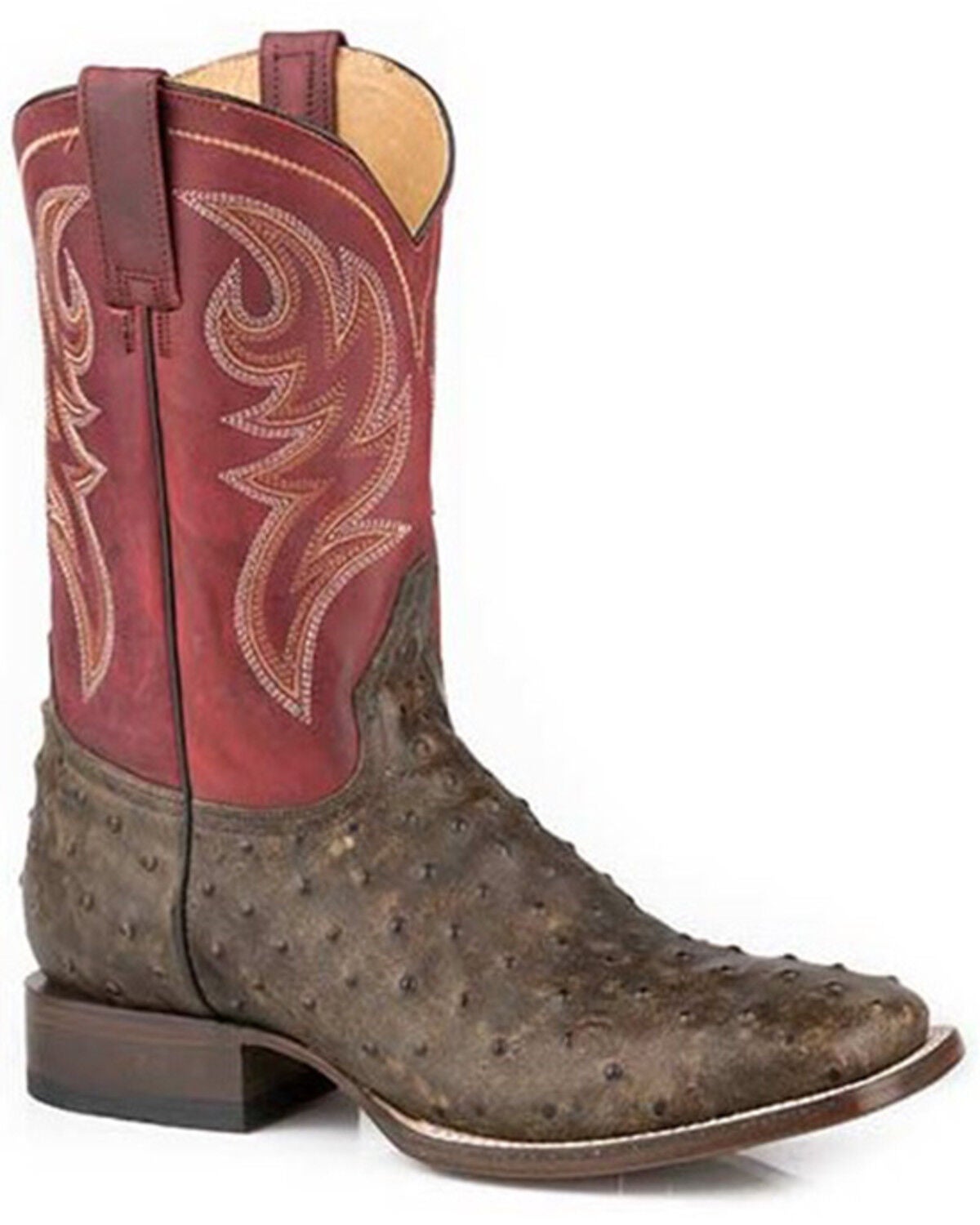Image #1 - Roper Men's Tan Diesel Ranch Exotic Ostrich Leather Western Boots - Wide Square Toe, , hi-res