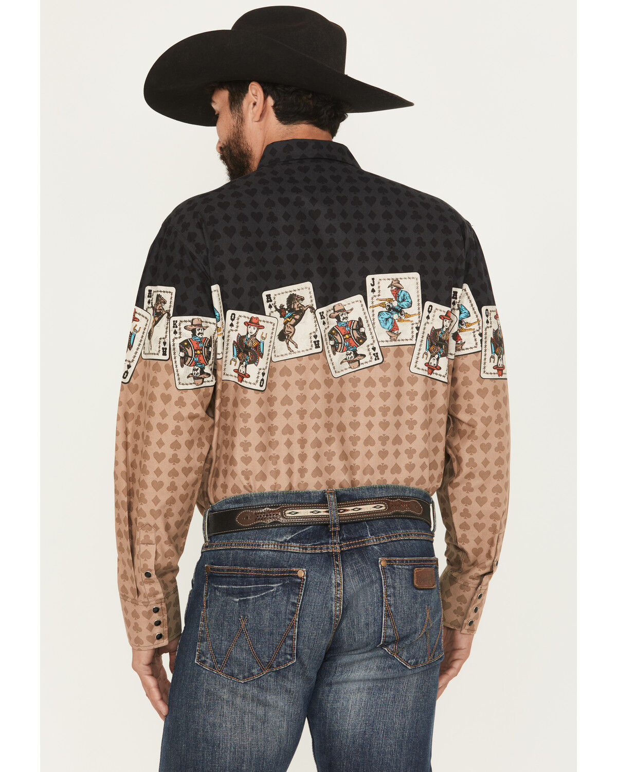 Image #4 - Panhandle Slim Men's Cards Border Long Sleeve Snap Western Shirt, Tan, hi-res