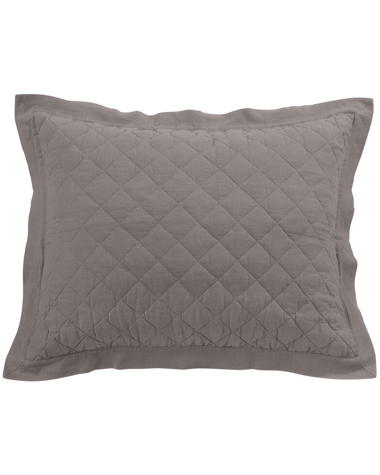 HiEnd Accents Diamond Pattern Quilted Grey Linen King Sham, Grey, hi-res