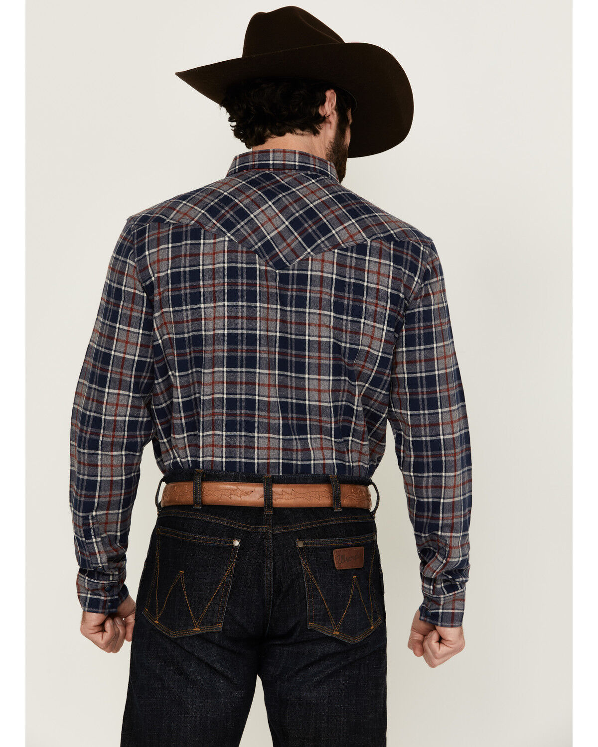 Image #4 - Cody James Men's Poker Plaid Print Long Sleeve Snap Western Shirt - Tall, Navy, hi-res