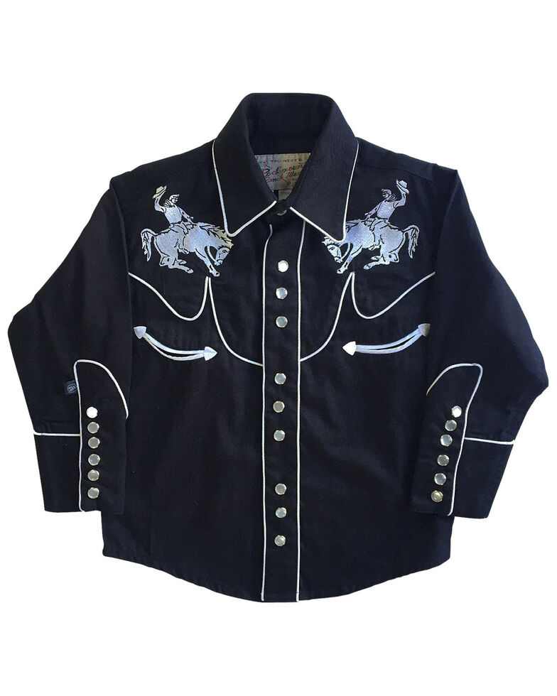 Rockmount Ranchwear Boys' Vintage Bronc Embroidered Black Western Shirt, Black, hi-res