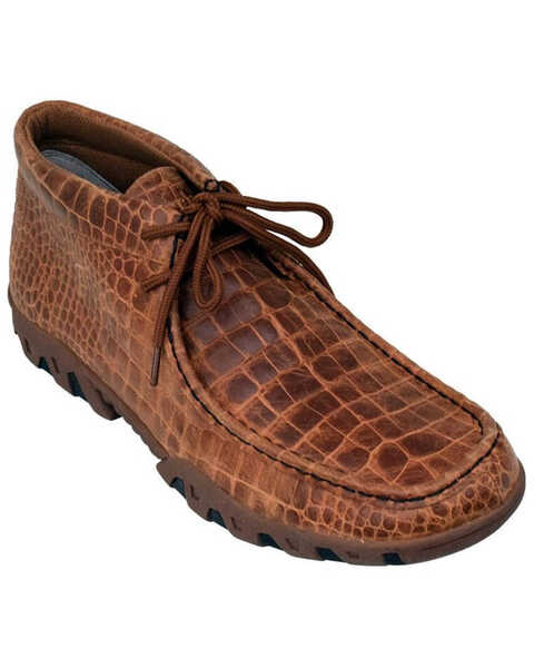 Ferrini Men's Genuine Crocodile Print Shoes - Moc Toe, Honey, hi-res