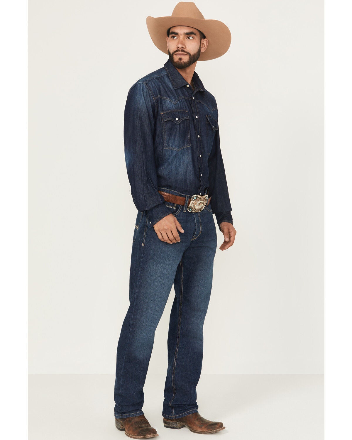 Cinch Men's Sawyer Dark Wash Loose Bootcut Stretch Denim Jeans, Indigo, hi-res