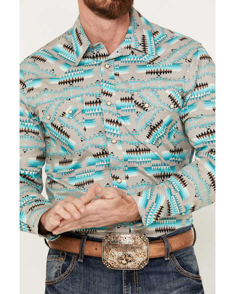 Image #3 - Rock & Roll Denim Men's Southwestern Print Long Sleeve Snap Western Shirt, Turquoise, hi-res