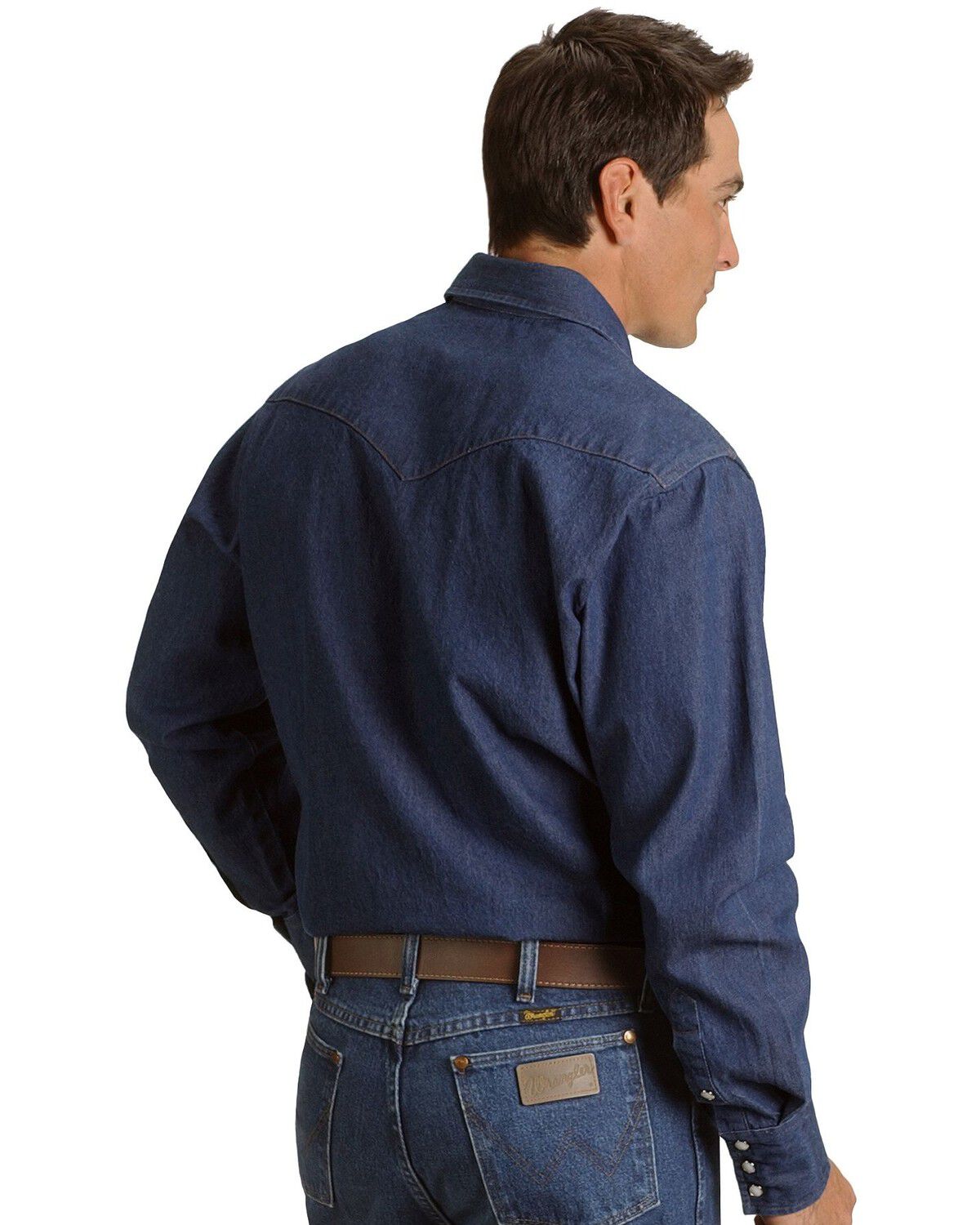 Image #2 - Wrangler Men's Indigo Denim Long Sleeve Work Shirt - Tall, Indigo, hi-res