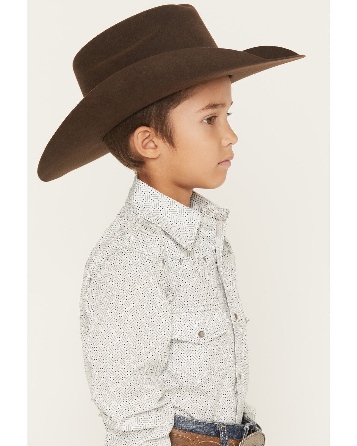 Image #2 - Cowboy Hardware Boys' Geo Print Long Sleeve Pearl Snap Stretch Western Shirt, White, hi-res