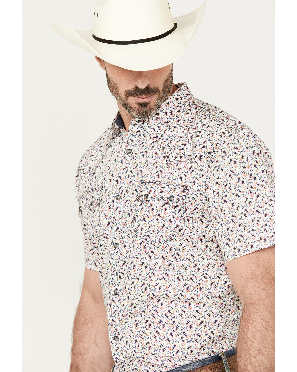 Image #2 - Moonshine Spirit Men's Banjo Paisley Print Short Sleeve Snap Western Shirt, Ivory, hi-res