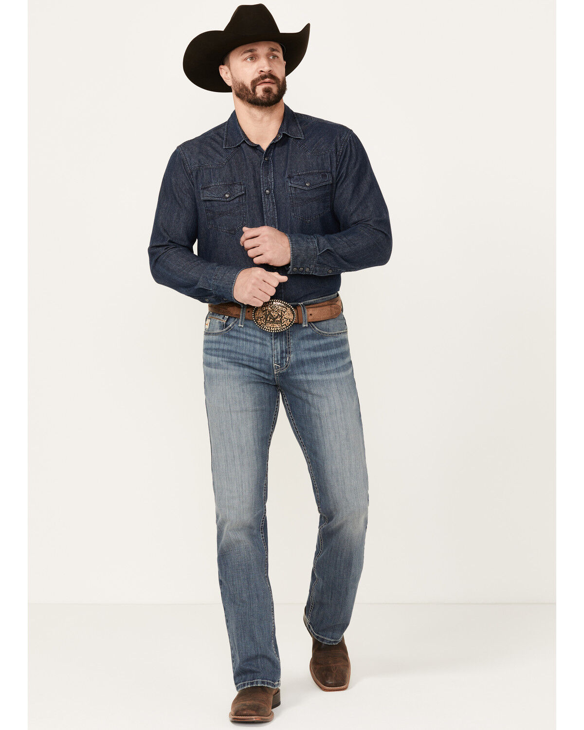 Image #1 - Cinch Men's Ian Medium Stonewash Slim Bootcut Performance Stretch Denim Jeans, Medium Wash, hi-res