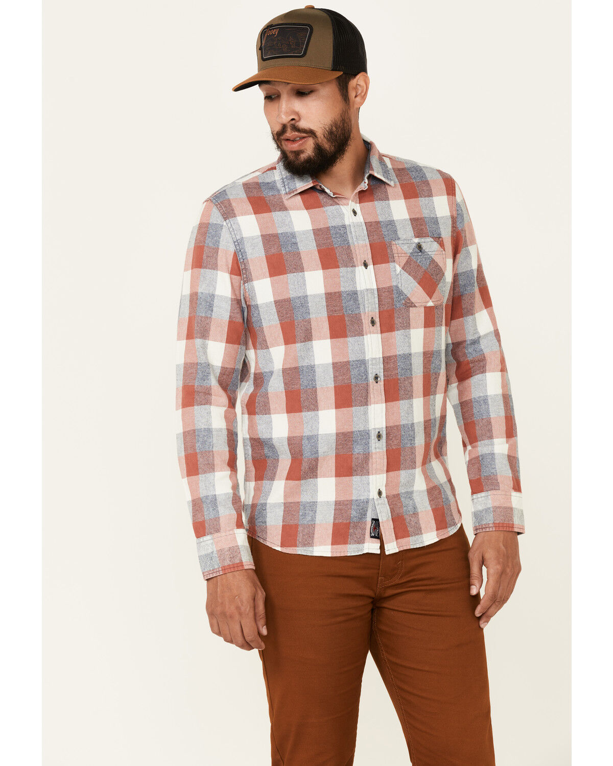 Image #1 - Flag & Anthem Men's Pagedale Vintage Wash Plaid Long Sleeve Button-Down Western Shirt, Rust Copper, hi-res