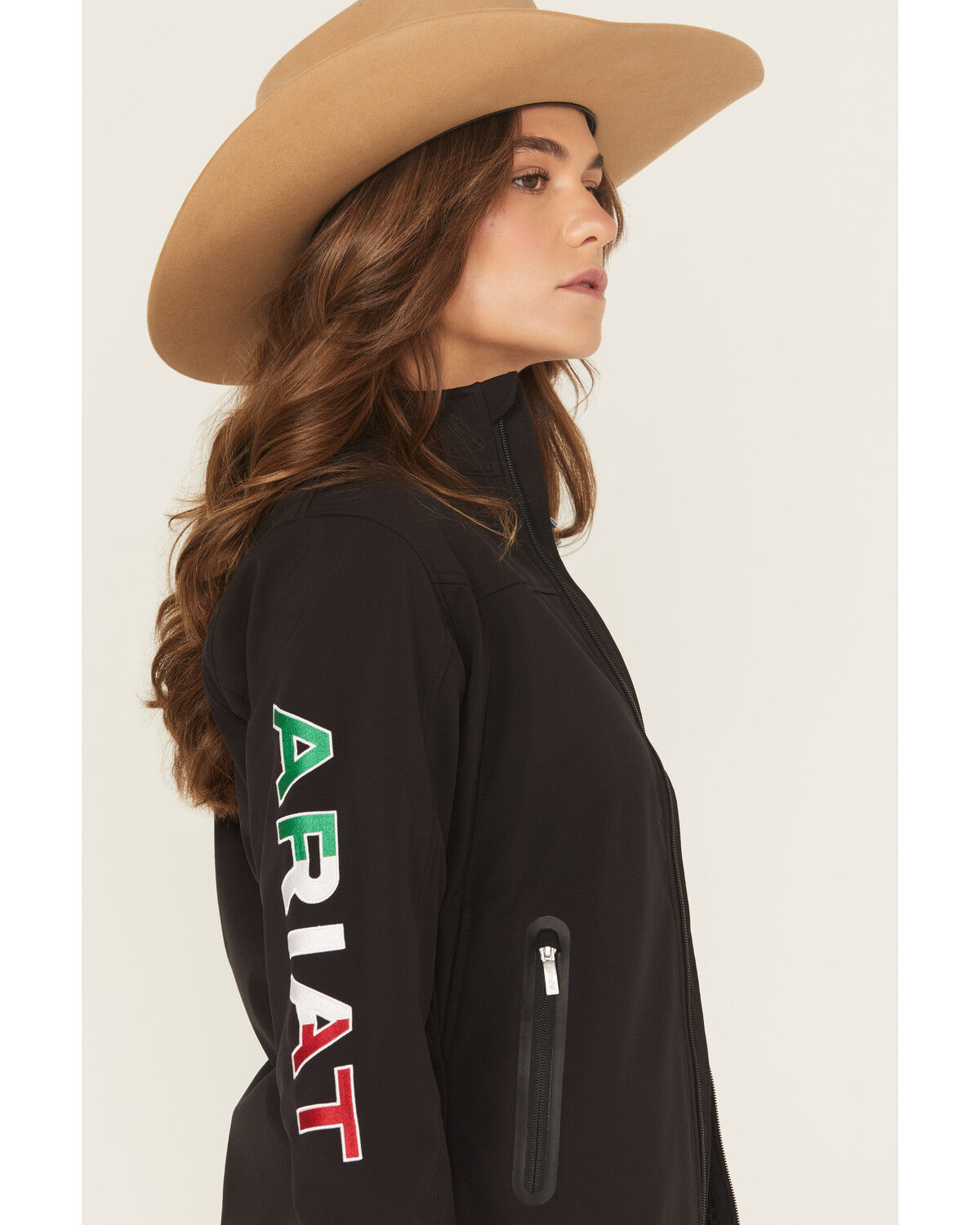 Image #1 - Ariat Women's Classic Team Mexico Flag Softshell Jacket, Black, hi-res