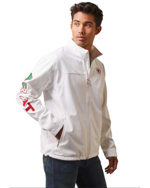 Image #1 - Ariat Men's Team Mexico Softshell Jacket, White, hi-res