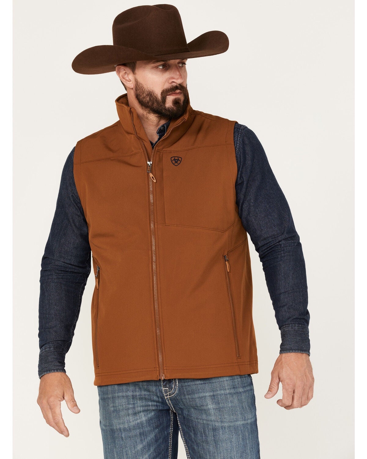 Ariat Men's Logo 2.0 Softshell Vest, Chestnut, hi-res