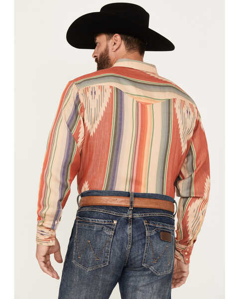 Image #4 - Scully Men's Southwestern Serape Striped Long Sleeve Pearl Snap Western Shirt, Multi, hi-res