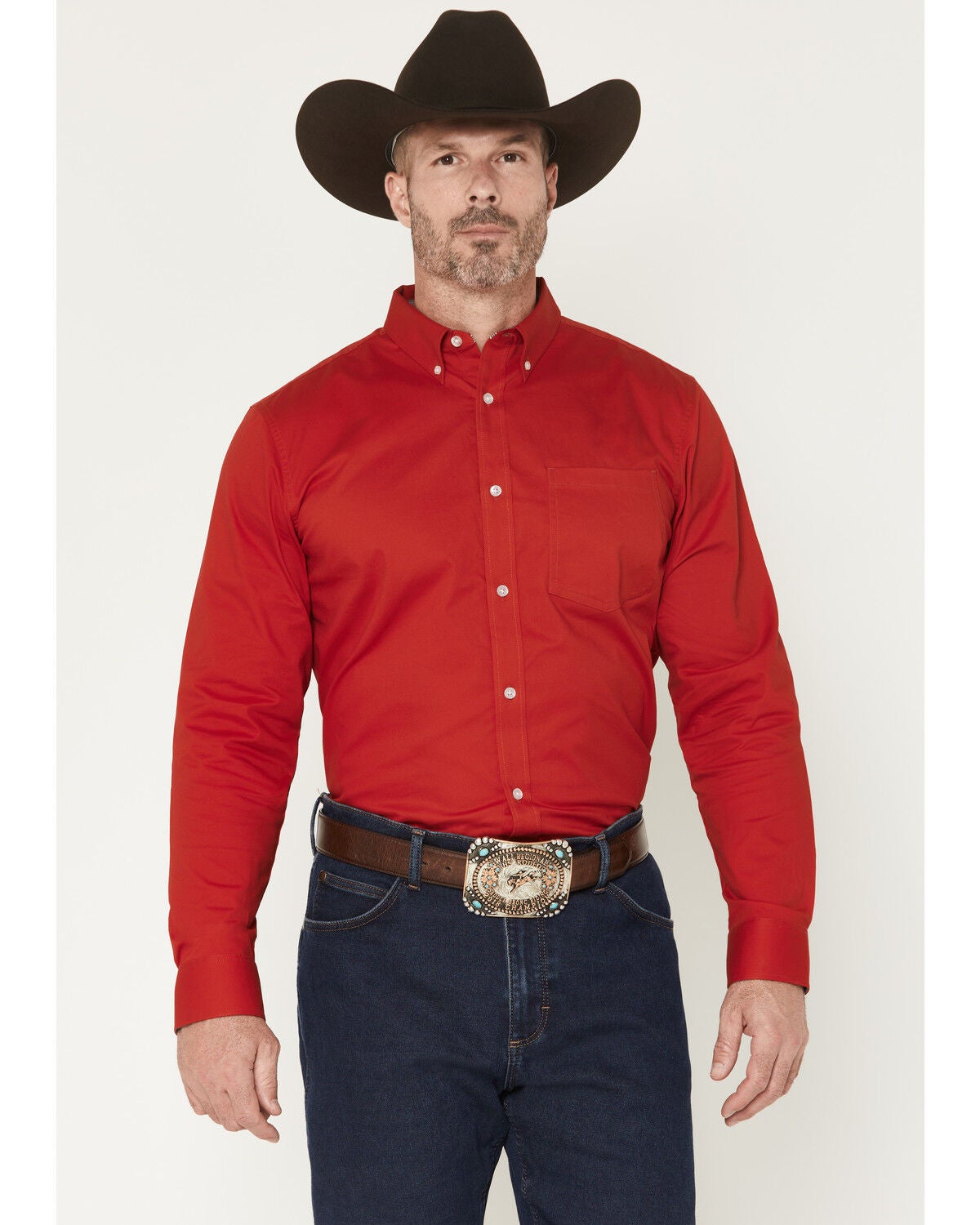 Cody James Men's Performance Twill Solid Long Sleeve Button-Down Stretch Western Shirt - Big, Medium Red, hi-res