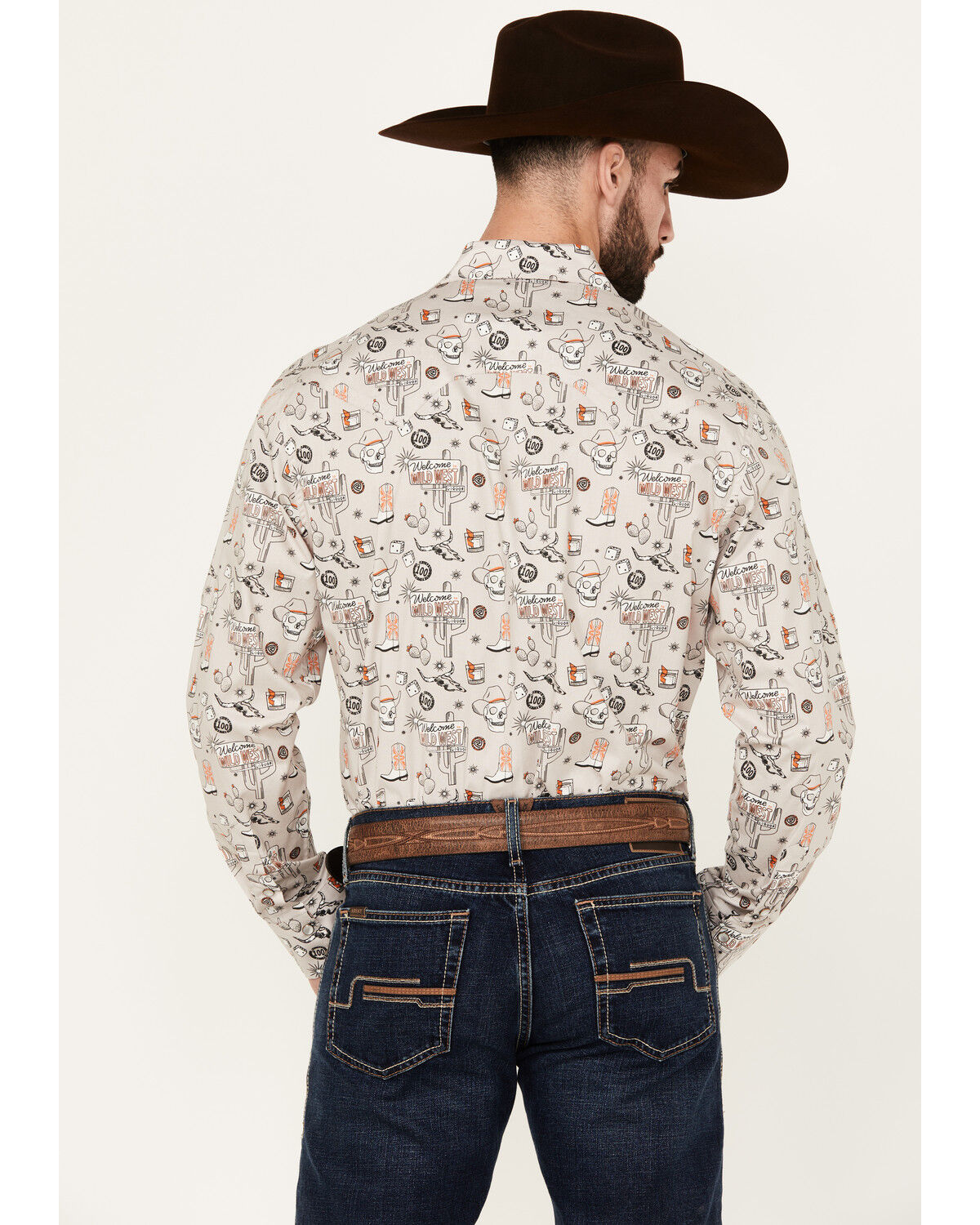 Image #4 - Rock & Roll Denim Men's Tattoo Print Long Sleeve Pearl Snap Stretch Western Shirt, Natural, hi-res