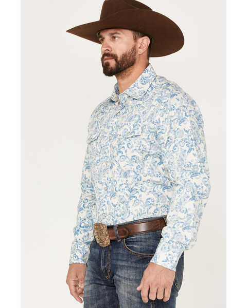 Image #2 - Wrangler Men's Paisley Print Long Sleeve Snap Western Shirt, Blue, hi-res