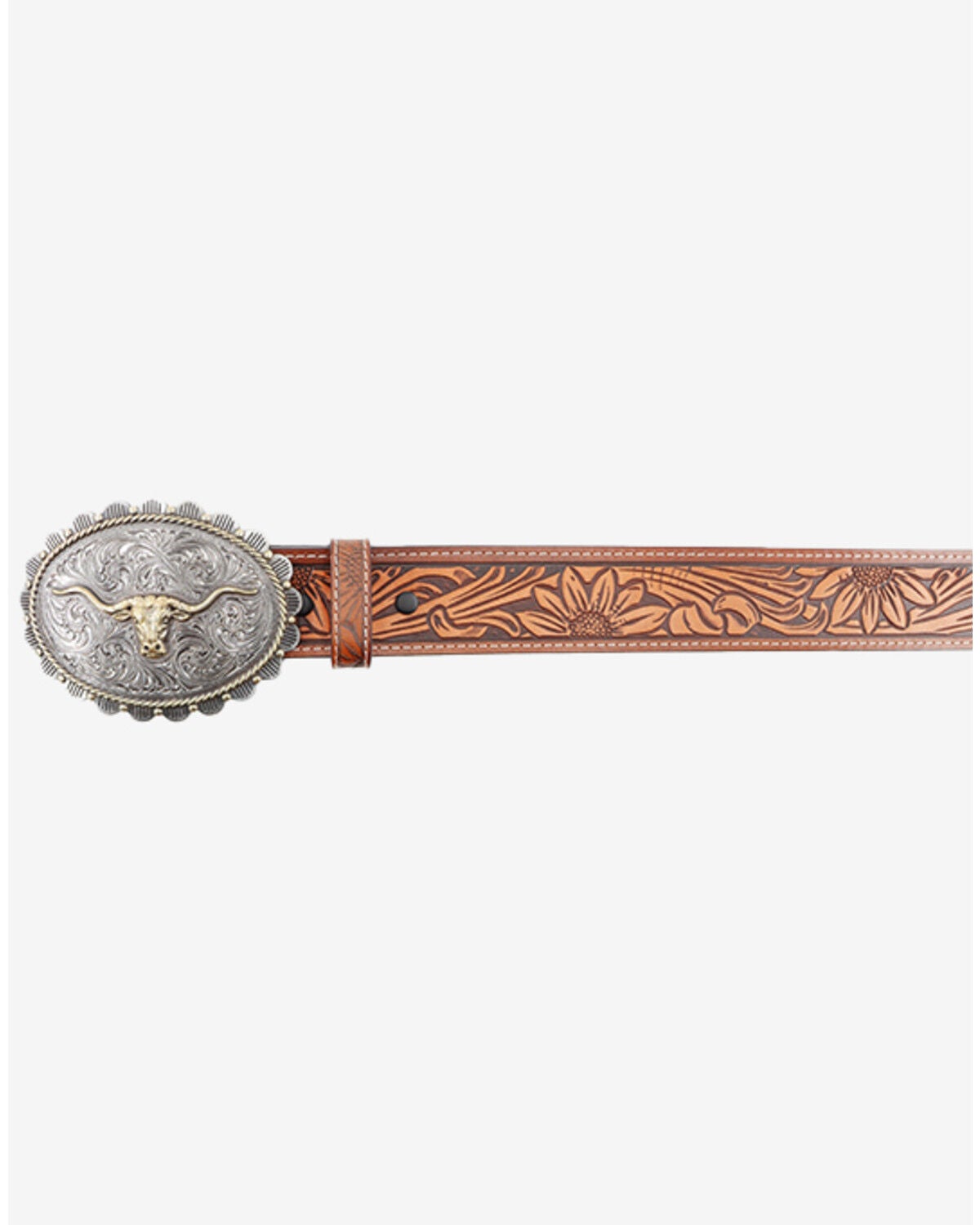 Image #2 - Shyanne Women's Tooled Longhorn Buckle Belt, Brown, hi-res