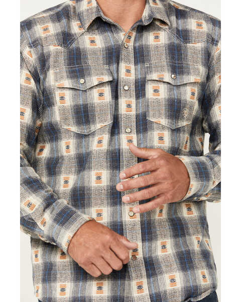 Image #4 - Ariat Men's Hiro Plaid Print Long Sleeve Snap Western Flannel Shirt, Blue, hi-res