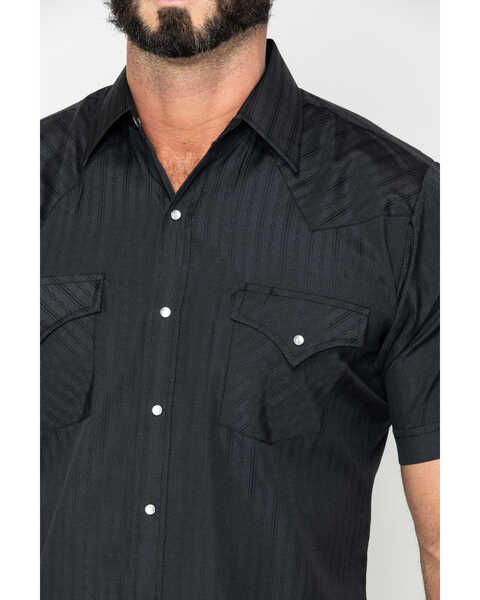 Image #4 - Ely Walker Men's Tonal Dobby Striped Short Sleeve Pearl Snap Western Shirt, Black, hi-res