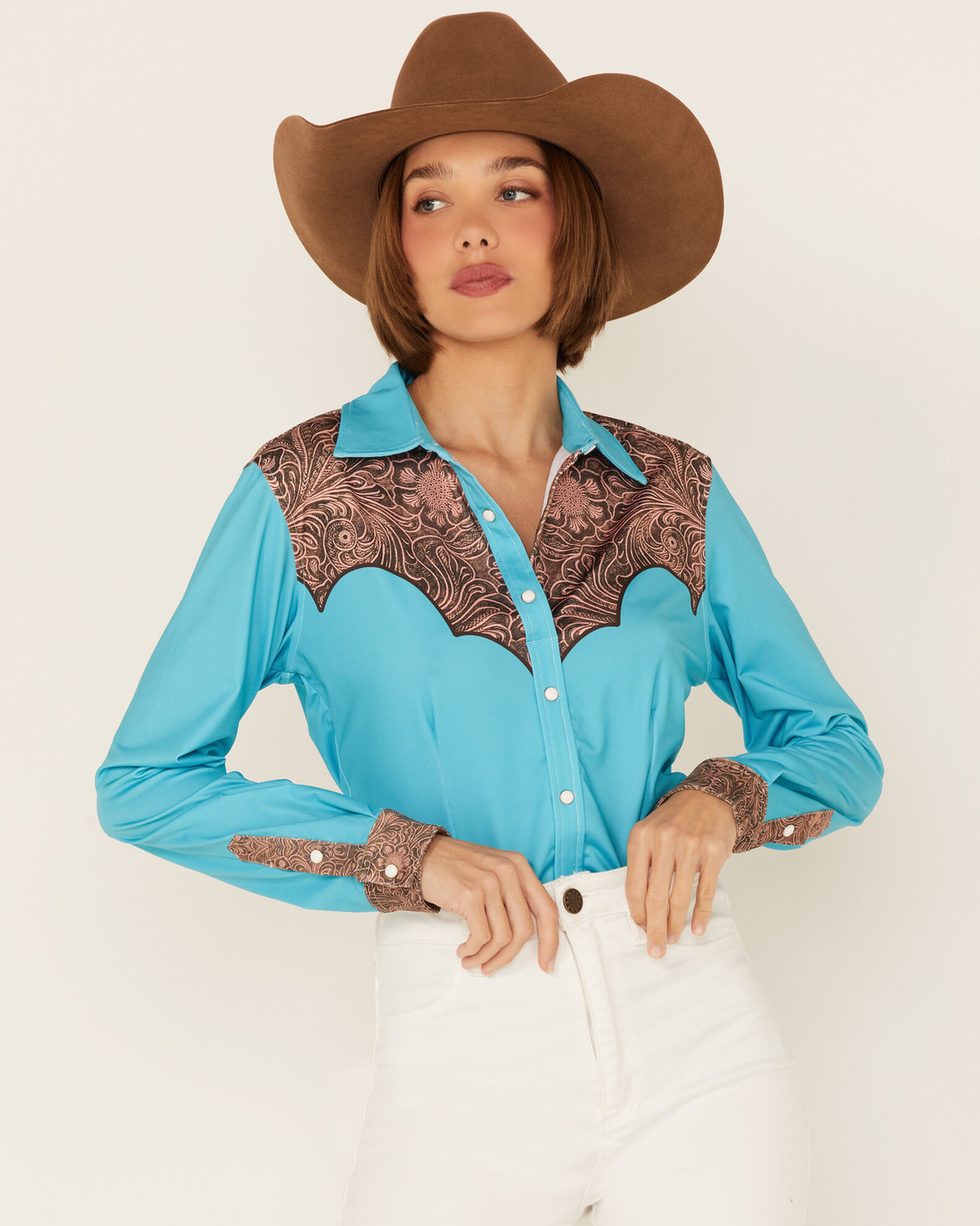 Ranch Dress n Women s Solid Teal Tooled Yoke Long Sleeve Snap Western Core Shirt Sheplers