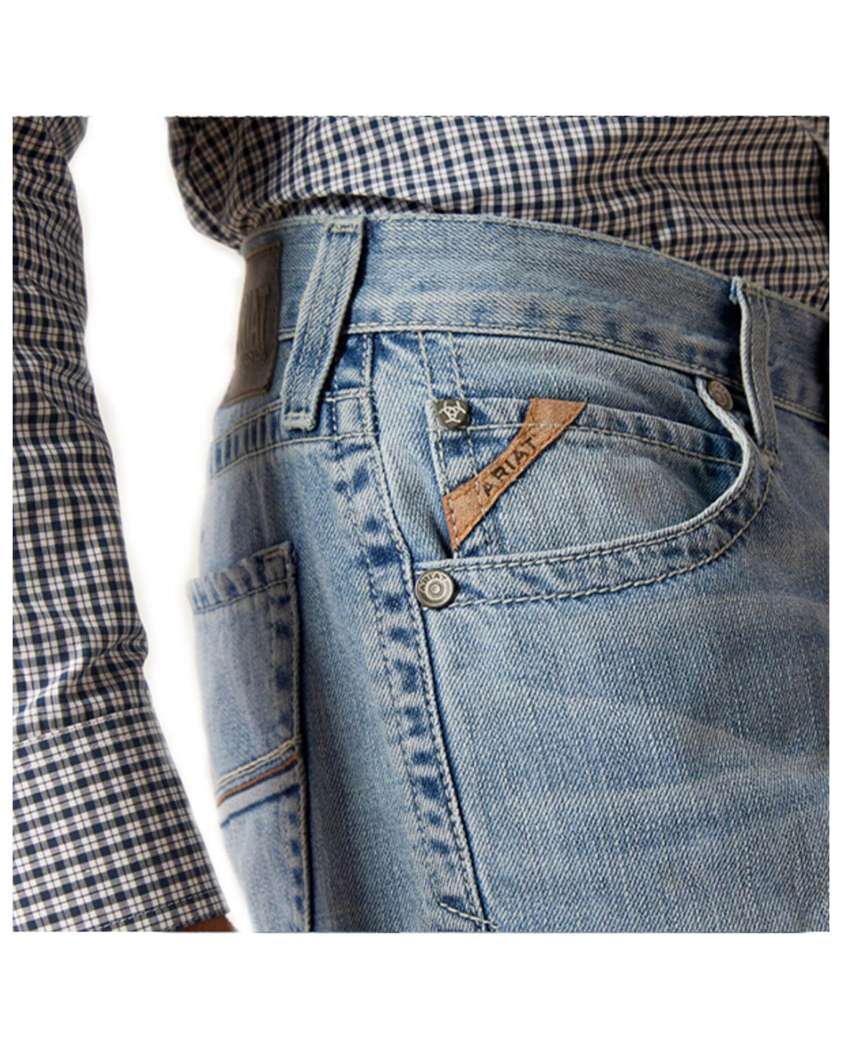 Image #4 - Ariat Men's M5 Cruz Noah Light Wash Straight Denim Jeans, Light Wash, hi-res