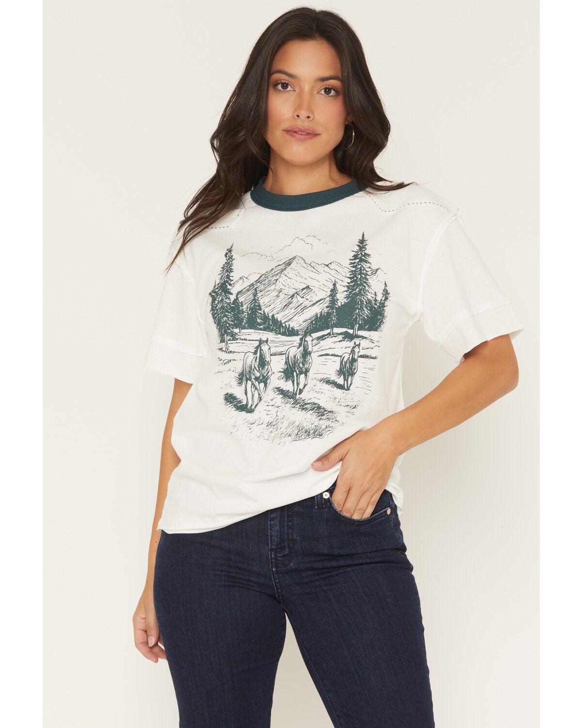 Image #1 - Youth in Revolt Women's Running Horse Short Sleeve Raglan Tee, White, hi-res