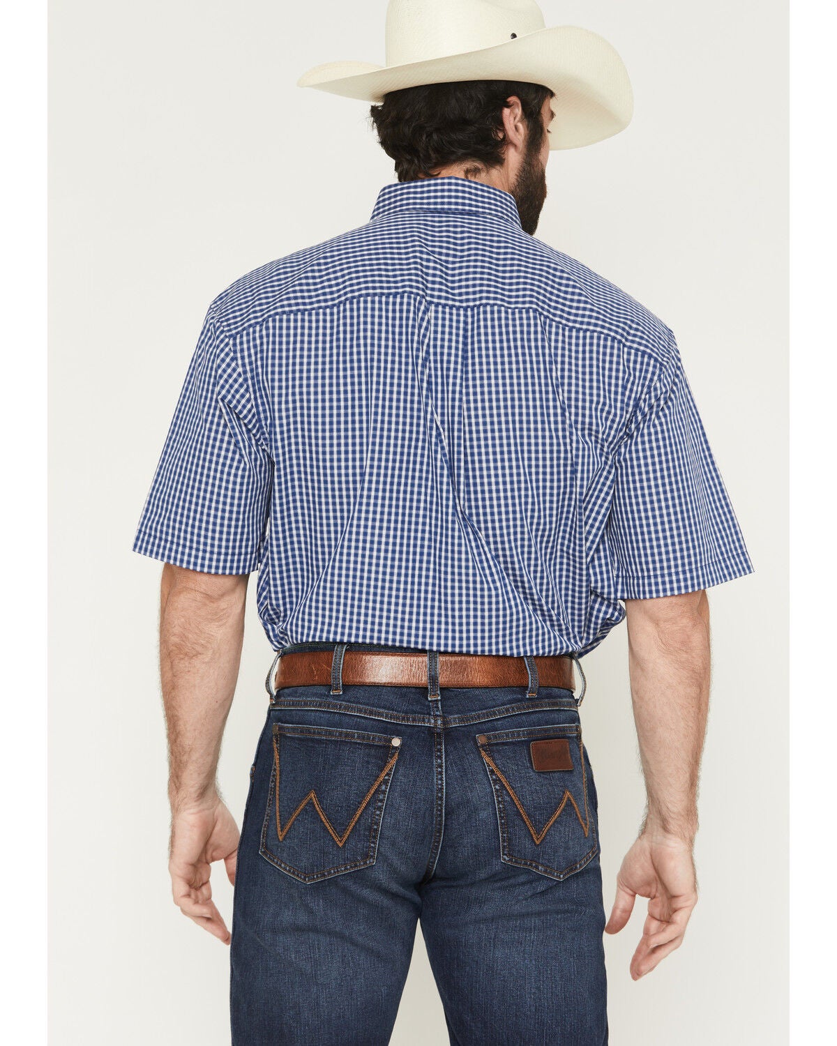 Image #4 - Wrangler Men's Classics Plaid Print Short Sleeve Button-Down Western Shirt, Blue, hi-res