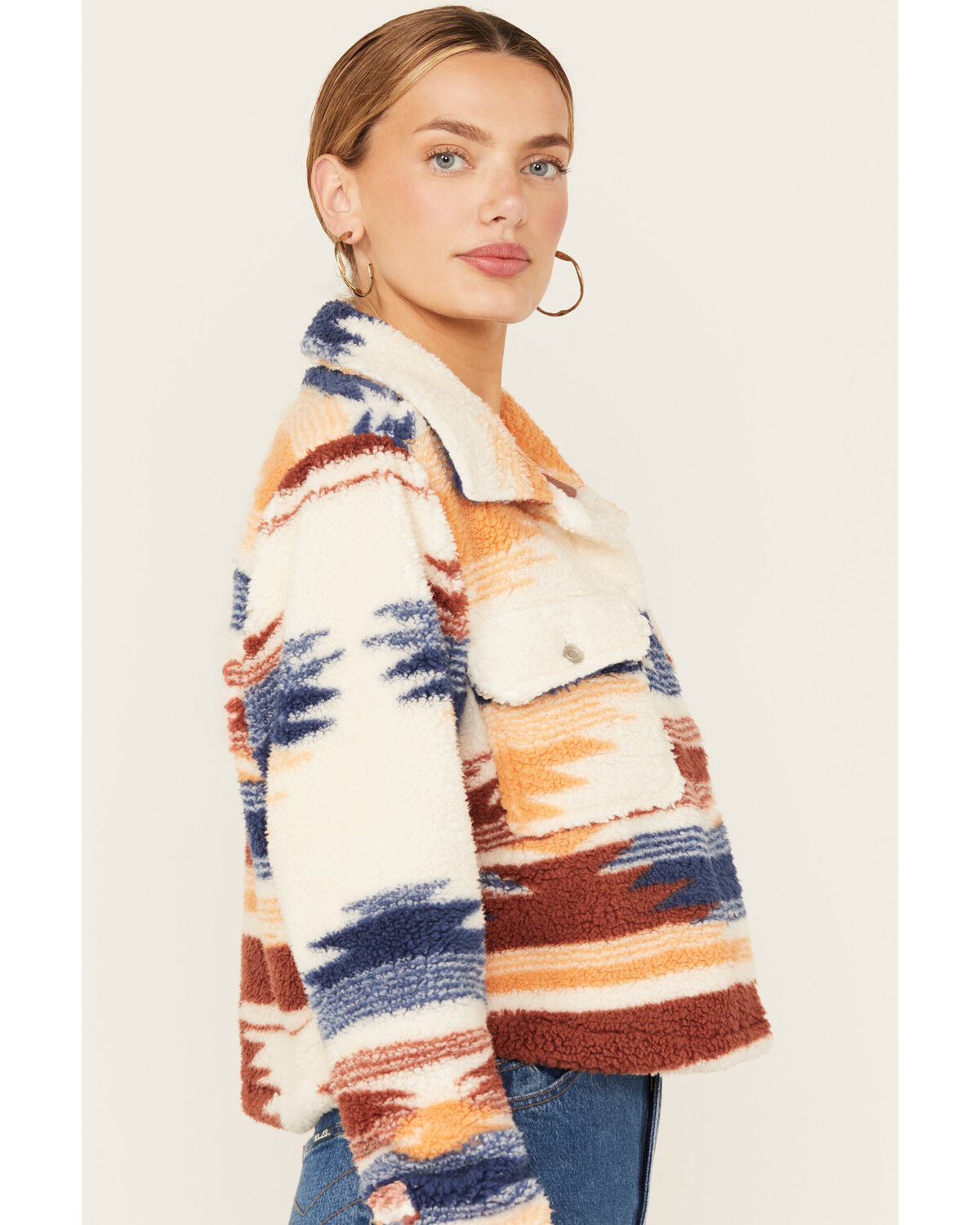 Image #2 - Ashley Women's Southwestern Print Sherpa Jacket, Cream, hi-res