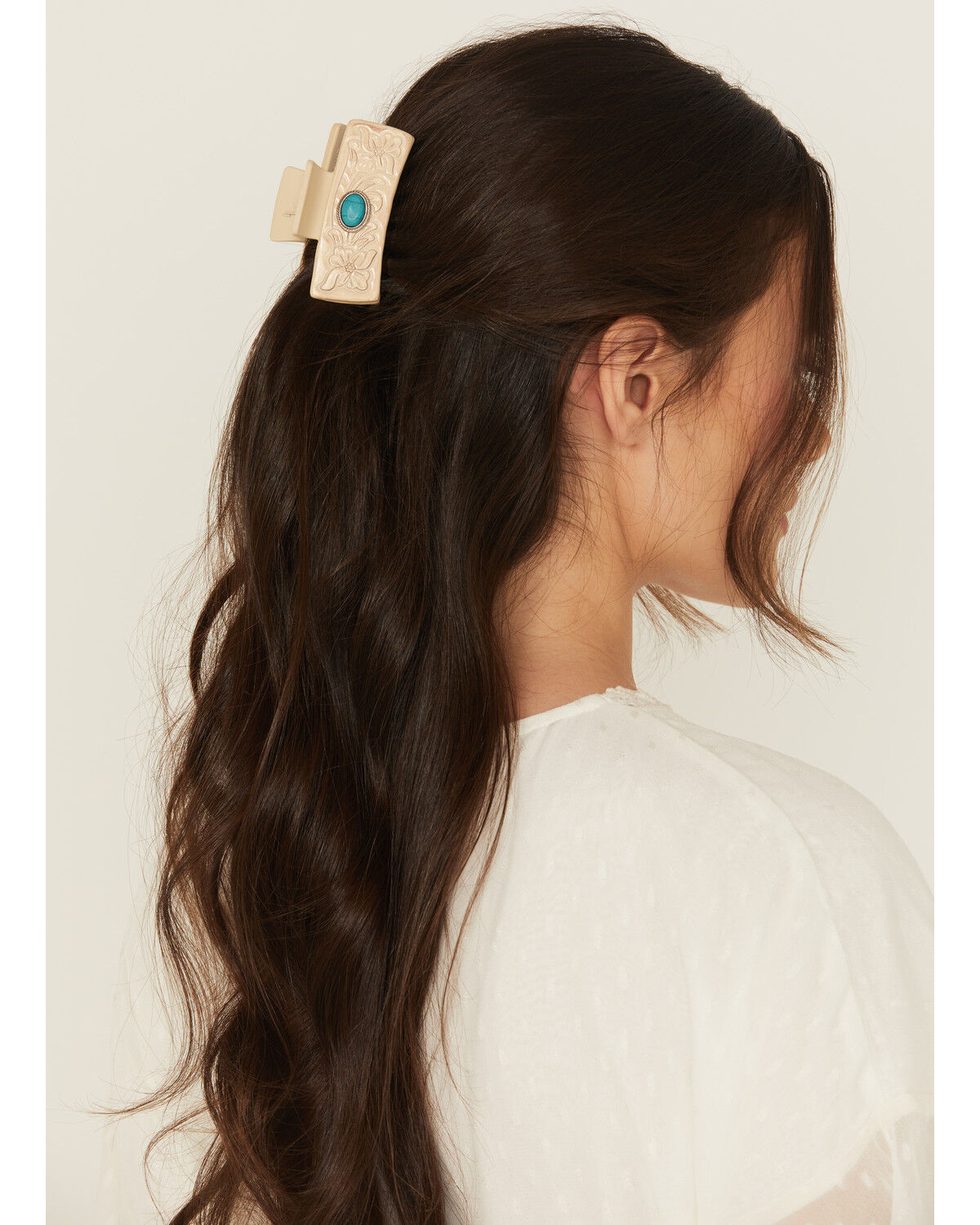 Image #1 - Shyanne Women's Tooled Floral Leather Hair Clip, Cream, hi-res