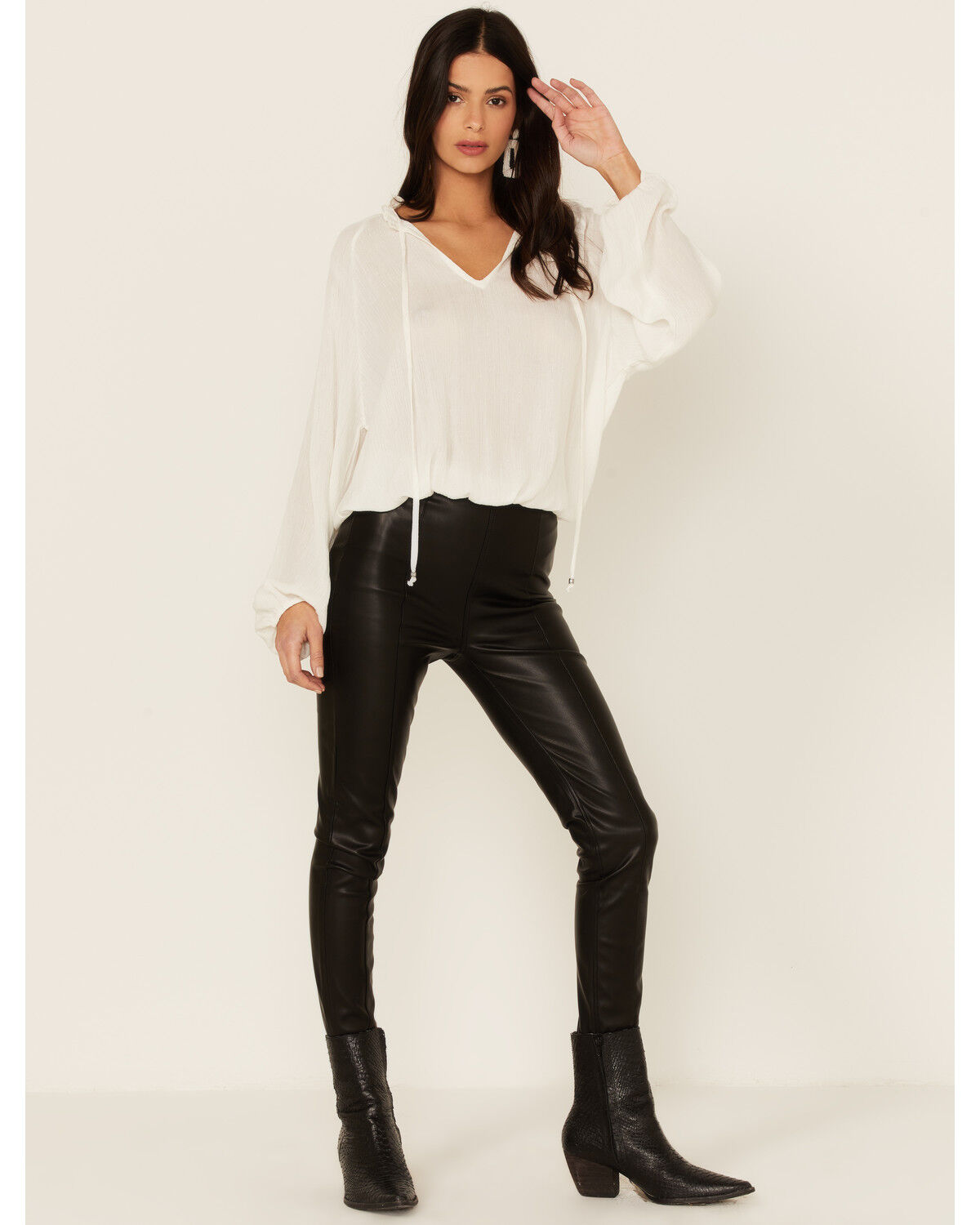 Image #4 - Wild Moss Women's Long Sleeve Tie Neck Peasant Blouse, , hi-res