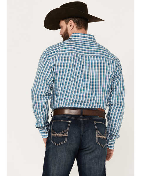 Image #4 - Wrangler Men's Classic Plaid Long Sleeve Button Down Western Shirt, Teal, hi-res