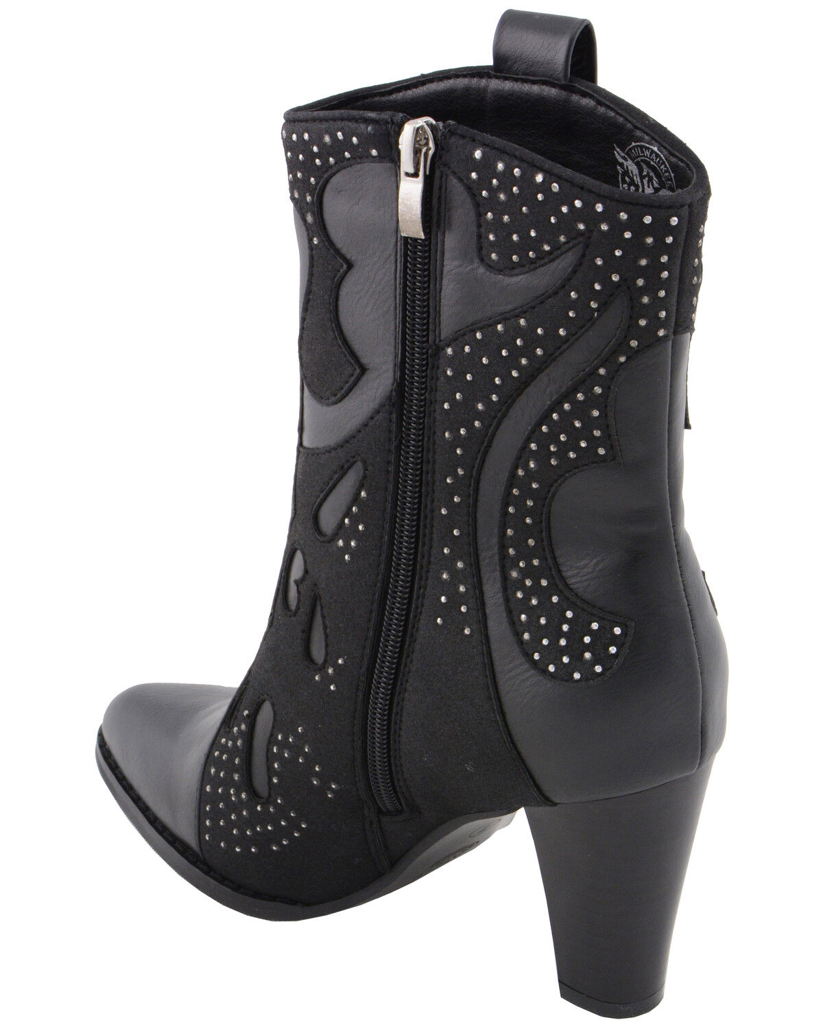 Image #8 - Milwaukee Leather Women's Studded Overlay Western Boots - Round Toe, Black, hi-res
