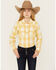 Image #1 - Ariat Girls' Glenrock Cactus Plaid Print Long Sleeve Rhinestone Snap Western Shirt, Yellow, hi-res