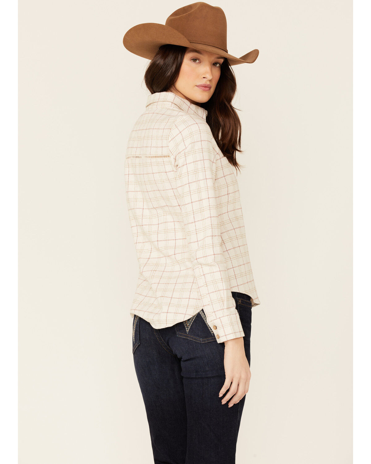 Image #3 - Shyanne Women's Plaid Print Long Sleeve Button-Down Shirt, Ivory, hi-res