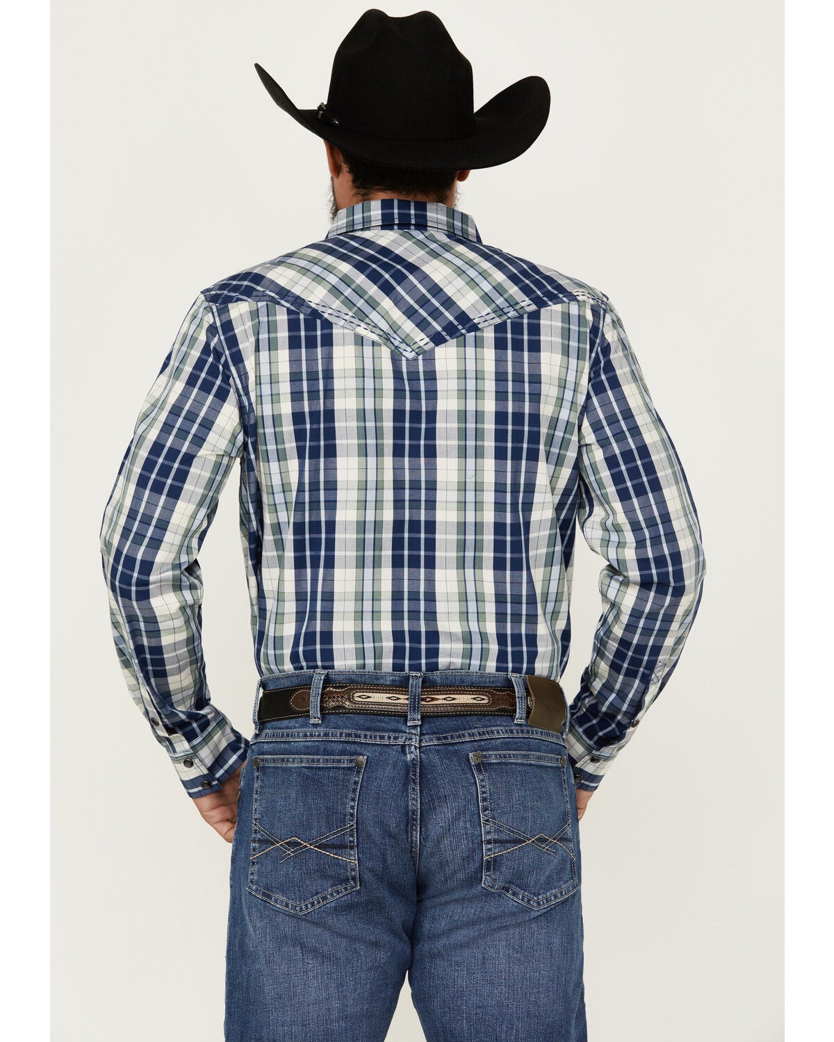 Image #4 - Cody James Men's Cole Plaid Print Long Sleeve Pearl Snap Western Shirt, Cream, hi-res